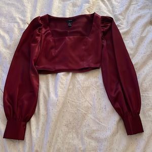 Forever 21 Maroon Satin Crop Top
